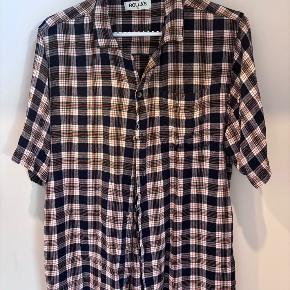ROLLA'S Men's Navy and White Checkered Shirt